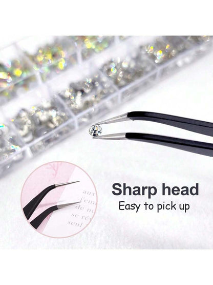12 Grids 6 Sizes Clear Rhinestones in 6 Sizes, Flatback Shiny Crystal AB Nail Art Gems