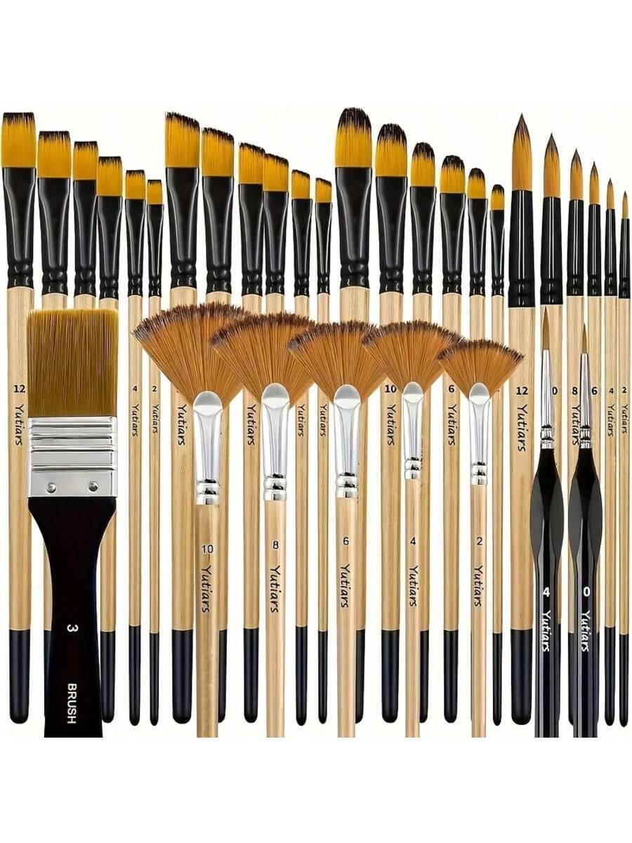 Set Of 32 Painting Brushes, Artist Series Nylon Bristles