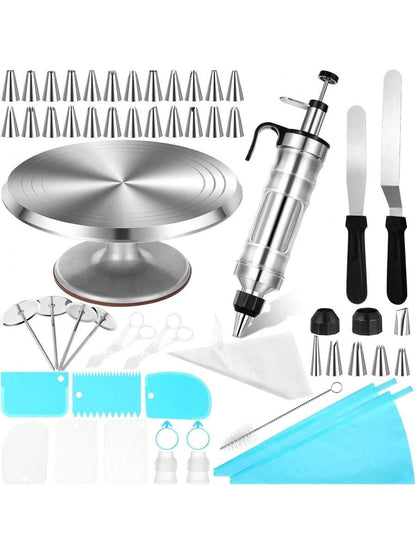 54 Pcs Aluminum Cake Decorating Tools Kit with 12-Inch Aluminum Cake Turntable