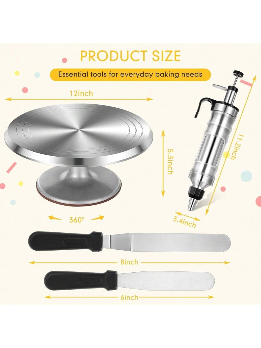 54 Pcs Aluminum Cake Decorating Tools Kit with 12-Inch Aluminum Cake Turntable