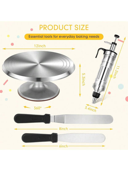 54 Pcs Aluminum Cake Decorating Tools Kit with 12-Inch Aluminum Cake Turntable