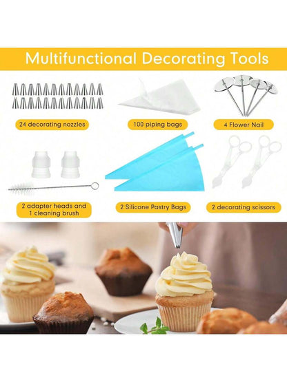 54 Pcs Aluminum Cake Decorating Tools Kit with 12-Inch Aluminum Cake Turntable