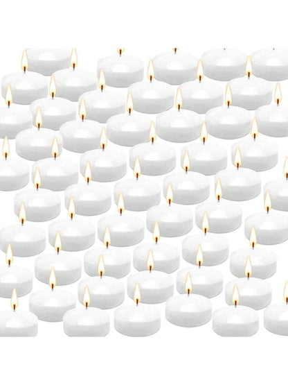 2-Inch (50) White Floating Candle Set, 4.5 Hours Burning Time