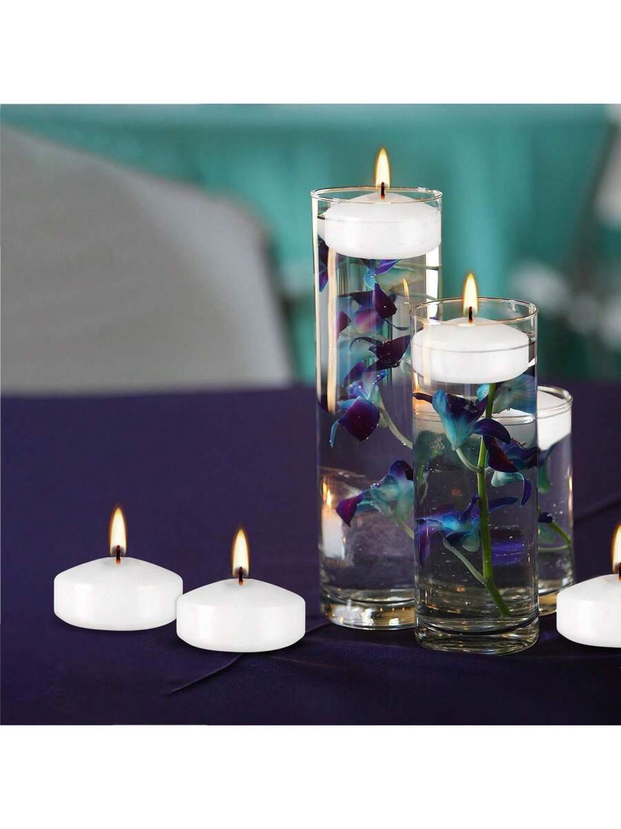 2-Inch (50) White Floating Candle Set, 4.5 Hours Burning Time