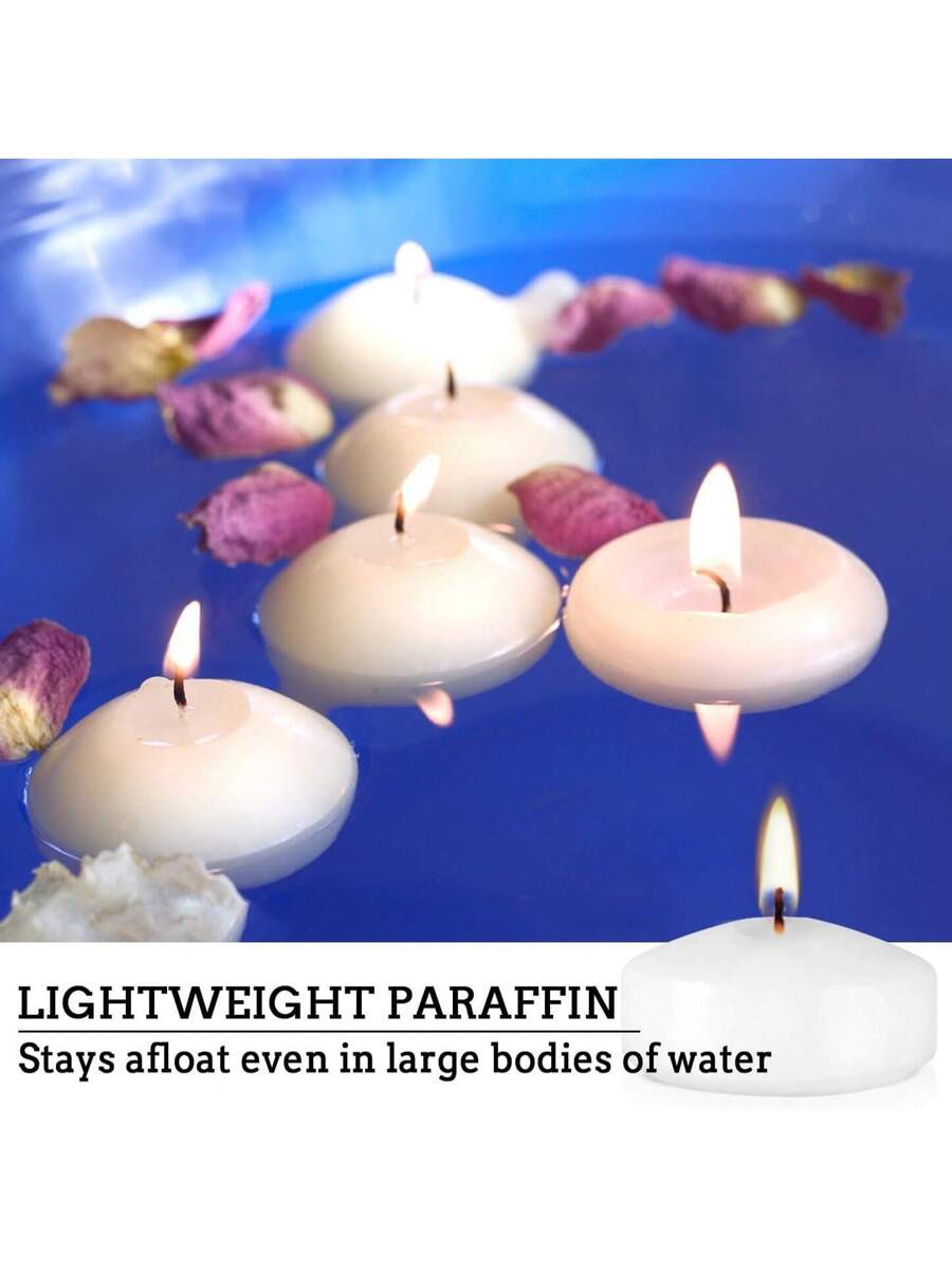 2-Inch (50) White Floating Candle Set, 4.5 Hours Burning Time