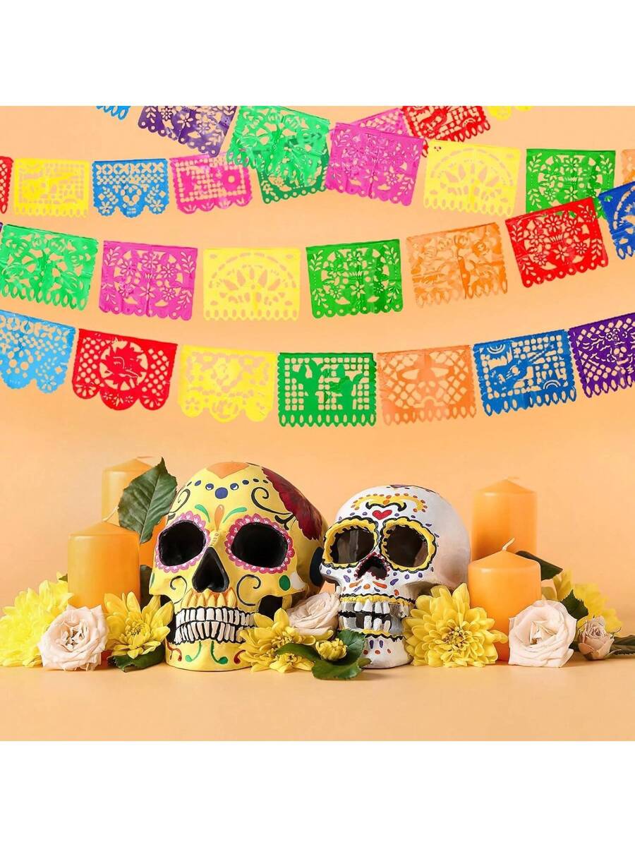 4packs Mexican Party Banners, 60Ft Carnival Plastic Paper Banner