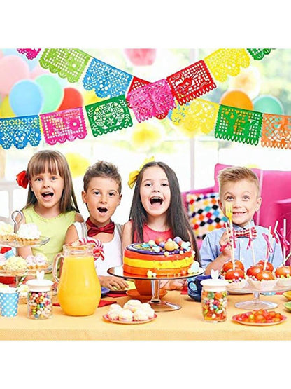 4packs Mexican Party Banners, 60Ft Carnival Plastic Paper Banner