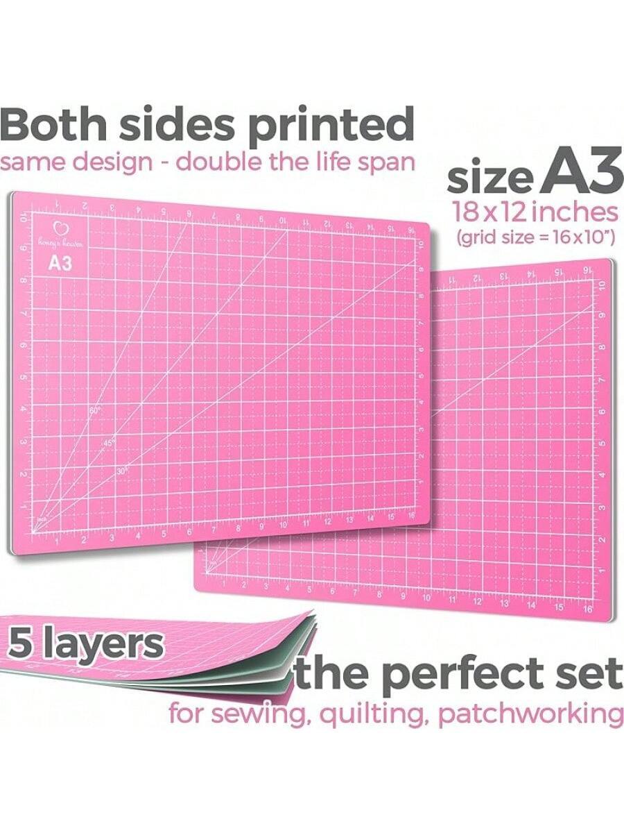 Rotary Cutter Set Turquoise Quilting Kit, A4 Cutting Mat with 45mm Fabric Cutter (Pink)