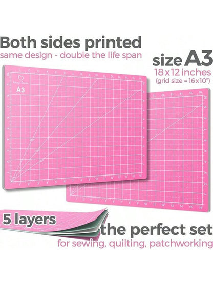 Rotary Cutter Set Turquoise Quilting Kit, A4 Cutting Mat with 45mm Fabric Cutter (Pink)