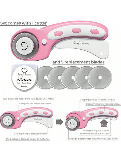 Rotary Cutter Set Turquoise Quilting Kit, A4 Cutting Mat with 45mm Fabric Cutter (Pink)