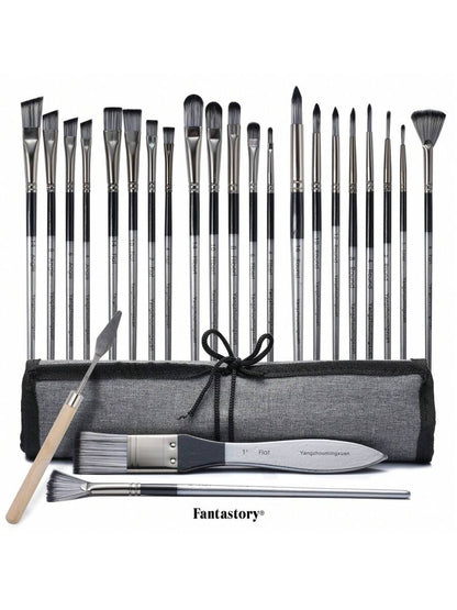 24pcs Paint Brush Set, Fuumuui Acrylic Paint Brushes Professional Artist Series