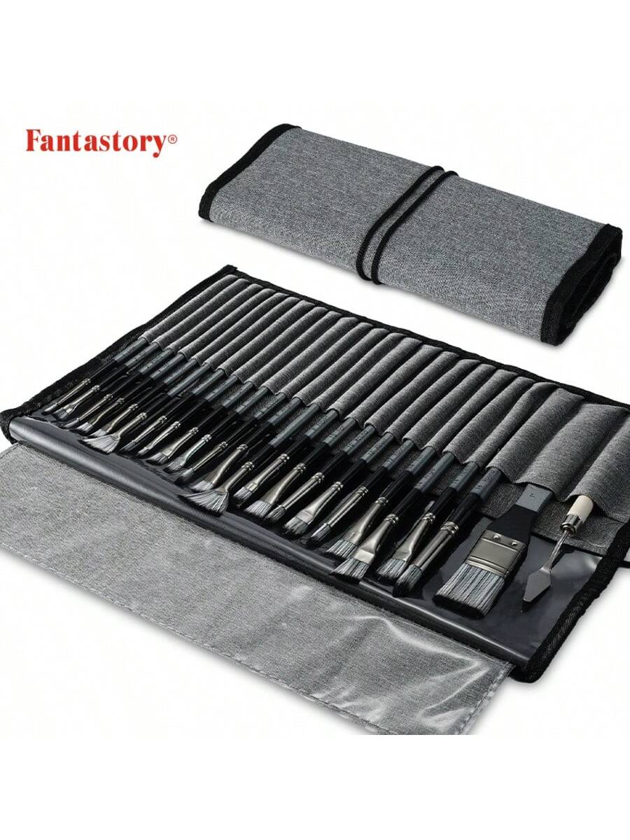 24pcs Paint Brush Set, Fuumuui Acrylic Paint Brushes Professional Artist Series