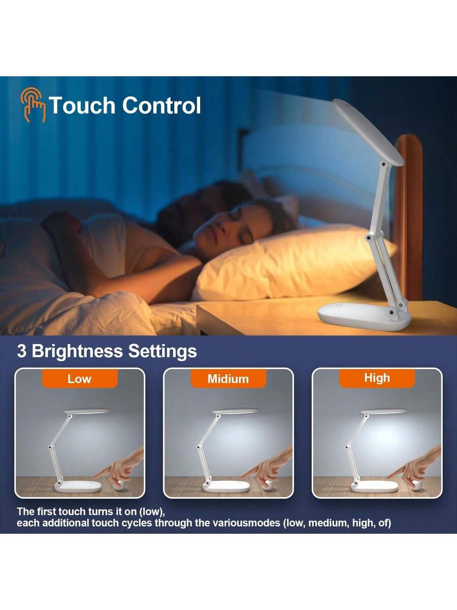 LED Desk Lamp, Battery Operated Rechargeable Foldable Portable Light