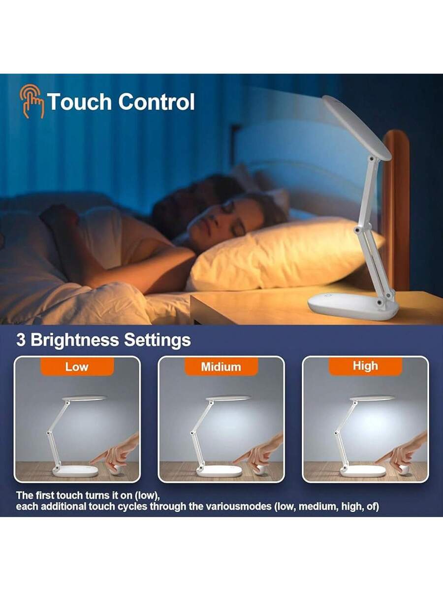LED Desk Lamp, Battery Operated Rechargeable Foldable Portable Light