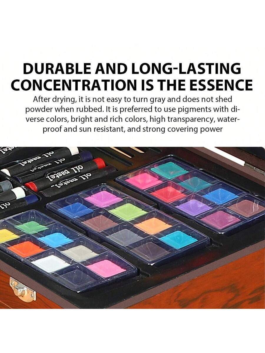 Wooden Box Painting Set 140pcs Deluxe Art Set with Crayons, Acrylic Paints, Colored Pencils