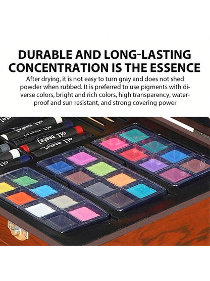Wooden Box Painting Set 140pcs Deluxe Art Set with Crayons, Acrylic Paints, Colored Pencils