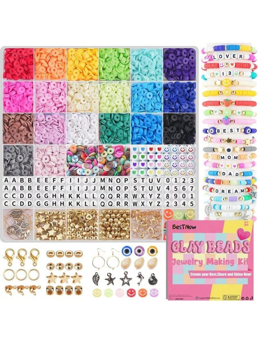 Clay Beads Bracelet Making Kit, 5000 Pcs Friendship Bracelet Kits Flat Beads For Jewelry Making