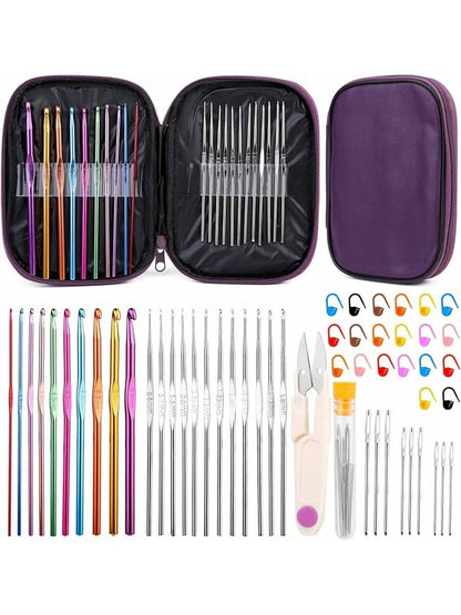 90 Pcs Crochet Set with Hooks, Markers, Needles and Plastic Needles Holders