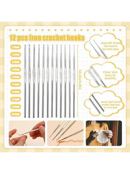 90 Pcs Crochet Set with Hooks, Markers, Needles and Plastic Needles Holders