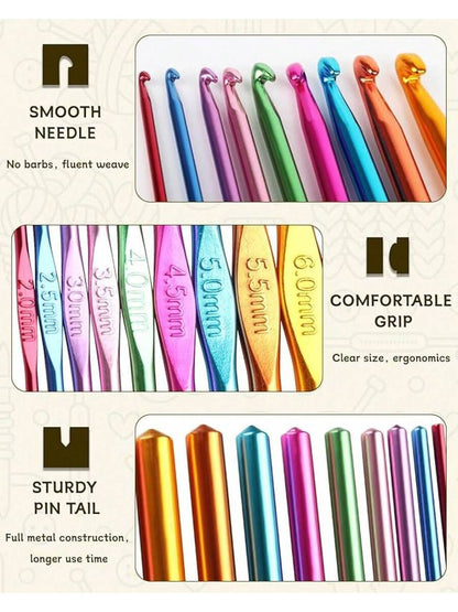 23-PCS Tunisian Crochet Hooks Set with Metal and Carbonized Afghan Needles