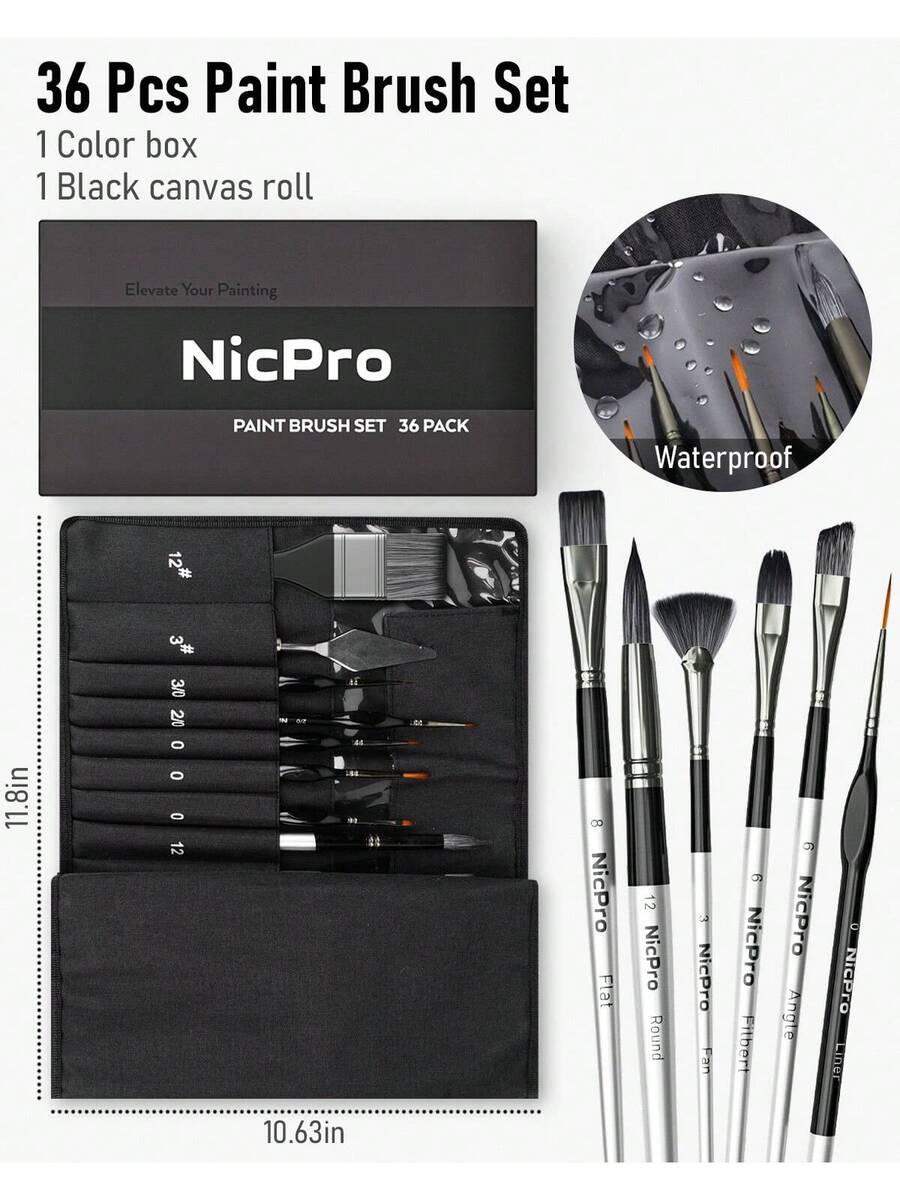 36pcs Paint Brush Set, Professional Paintbrushes with Paint Spatula
