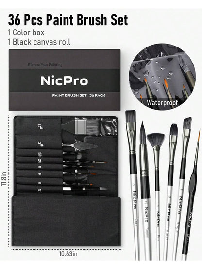 36pcs Paint Brush Set, Professional Paintbrushes with Paint Spatula
