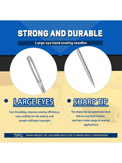 35 Pcs Large Eye Sewing Needles, 7 Size Sharp Needles for Handsewing with Threader and Thimble