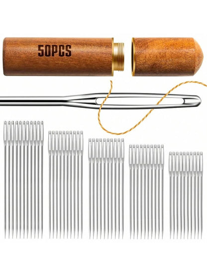 50 PCS Large Eye Embroidery Needles, 5 Sizes Stainless Steel Yarn Knitting Needles
