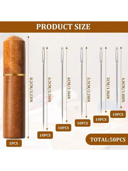 50 PCS Large Eye Embroidery Needles, 5 Sizes Stainless Steel Yarn Knitting Needles