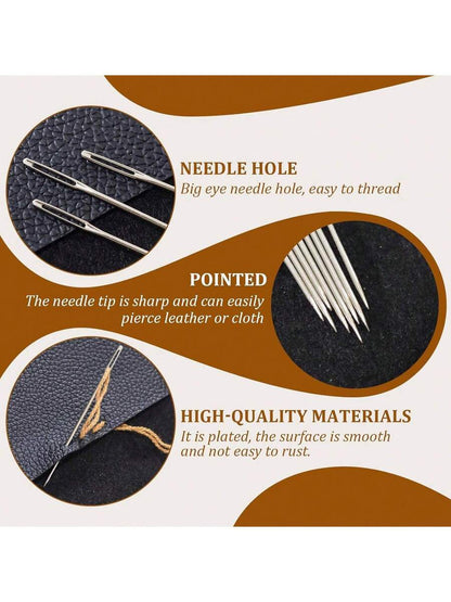 50 PCS Large Eye Embroidery Needles, 5 Sizes Stainless Steel Yarn Knitting Needles