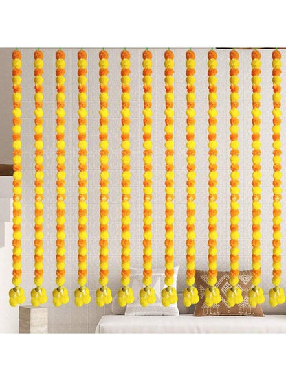 Marigold Flower Garland for Mantle Hanging, Artificial Bells Diwali Garland Wreath