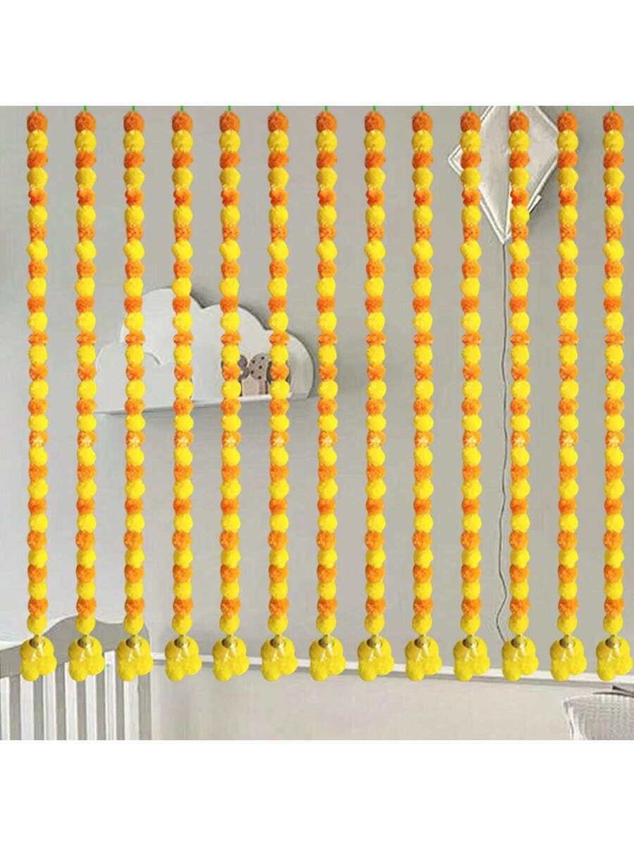 Marigold Flower Garland for Mantle Hanging, Artificial Bells Diwali Garland Wreath