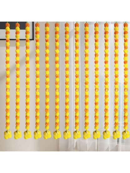 Marigold Flower Garland for Mantle Hanging, Artificial Bells Diwali Garland Wreath