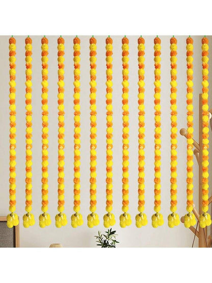 Marigold Flower Garland for Mantle Hanging, Artificial Bells Diwali Garland Wreath
