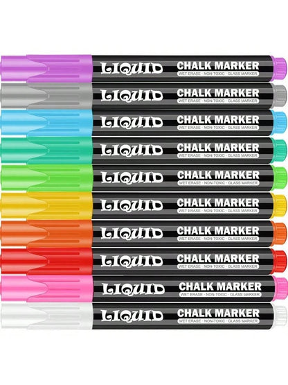Fine Tip Chalkboard Markers 10 Pack, Liquid Chalk Markers Erasable