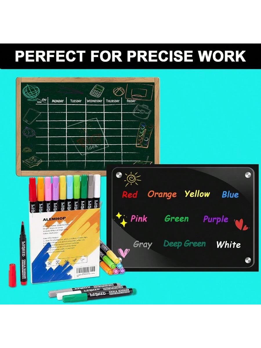 Fine Tip Chalkboard Markers 10 Pack, Liquid Chalk Markers Erasable