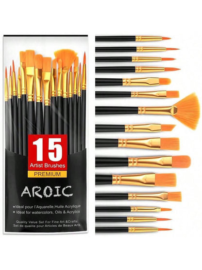 Acrylic Paint Brush Set 1pack 15pcs, Nylon Hair Acrylic Painting Brush