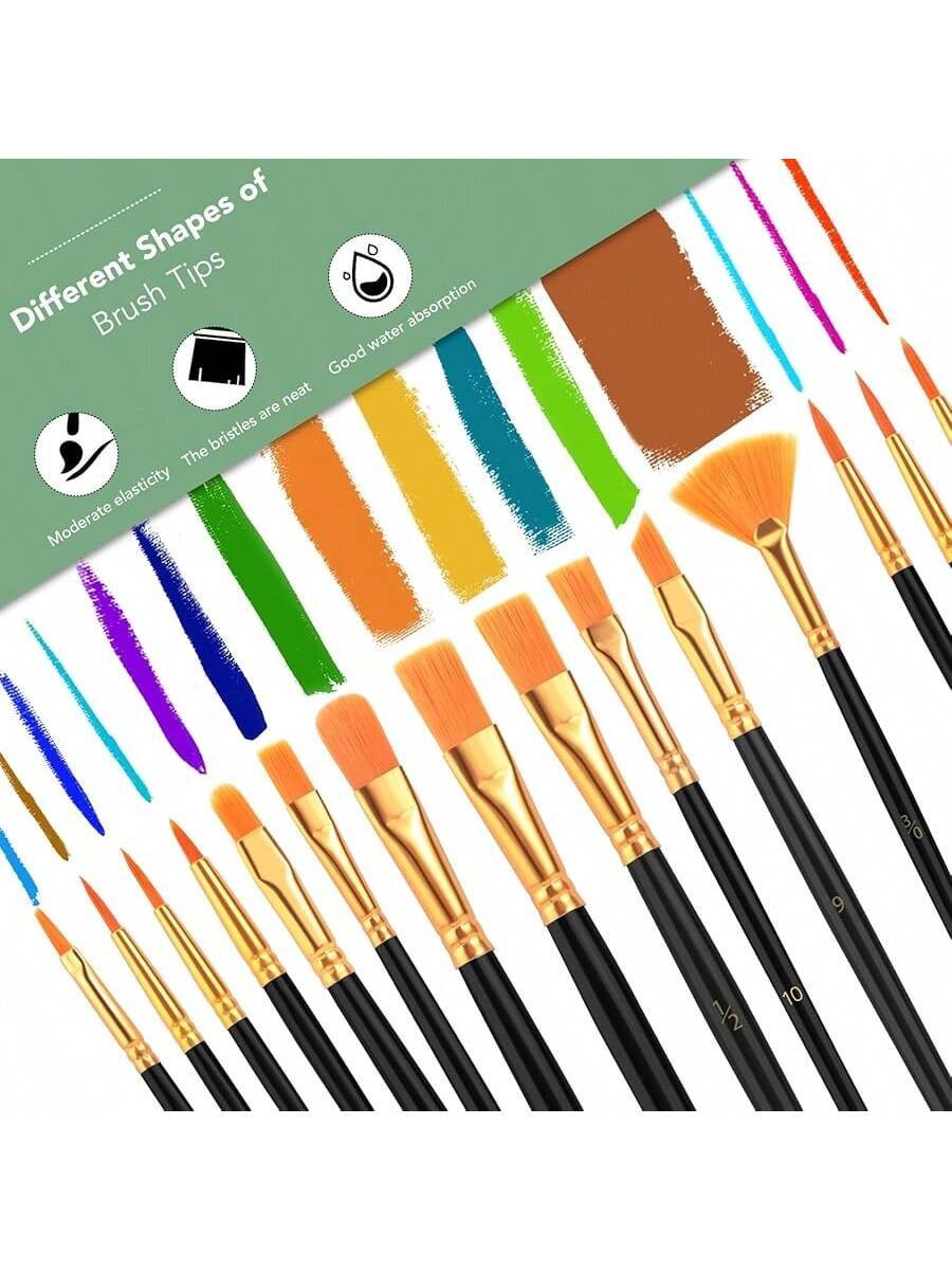 Acrylic Paint Brush Set 1pack 15pcs, Nylon Hair Acrylic Painting Brush