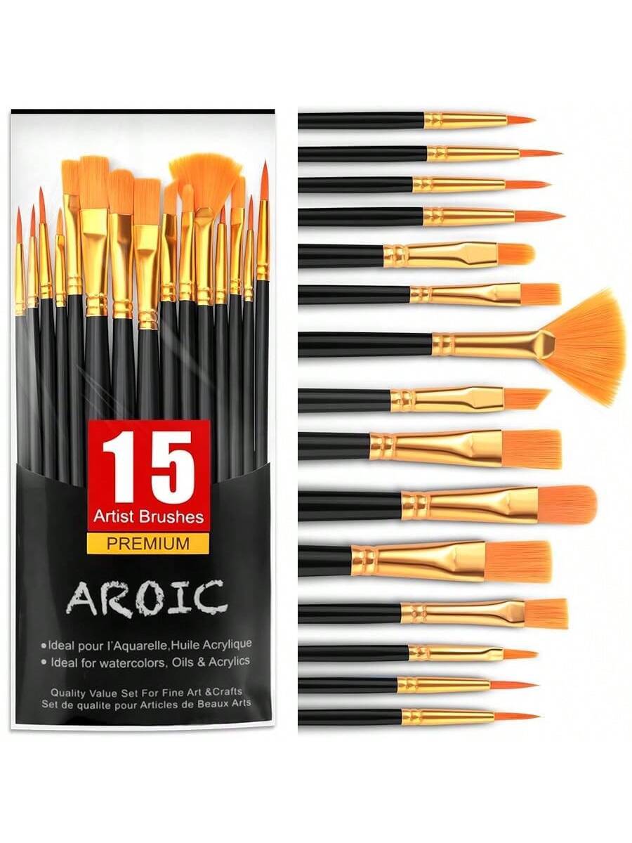 Acrylic Paint Brush Set 1pack 15pcs, Nylon Hair Acrylic Painting Brush