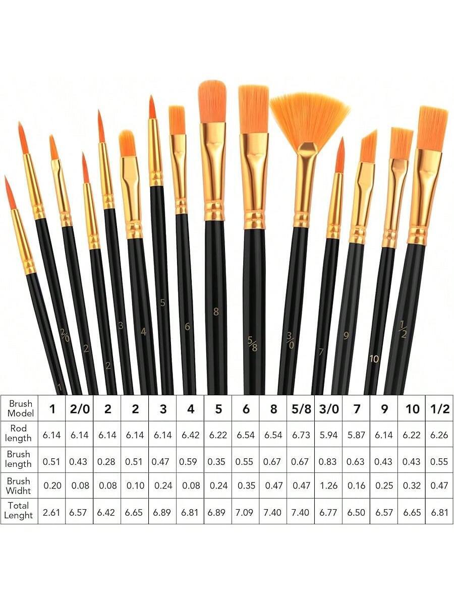 Acrylic Paint Brush Set 1pack 15pcs, Nylon Hair Acrylic Painting Brush