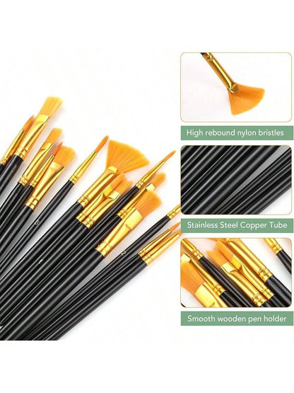 Acrylic Paint Brush Set 1pack 15pcs, Nylon Hair Acrylic Painting Brush