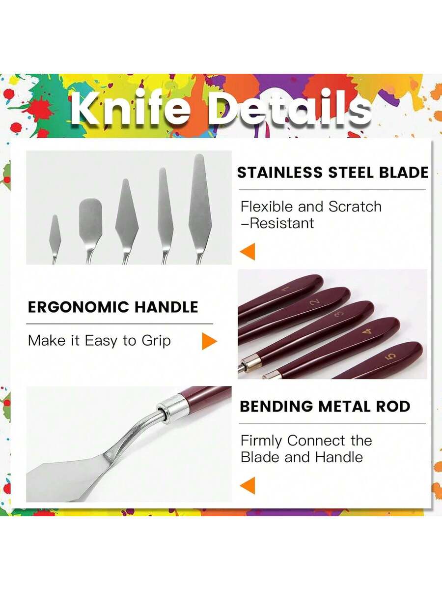 10PCS Palette Knife Set, Stainless Steel Painting Knife Set with Flexible Spatula