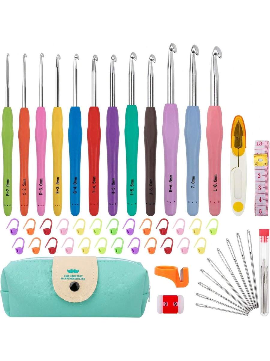 Crochet Hooks 12 Sizes, 51-Pack Yarn Crochet Kit with Ergonomic Handles