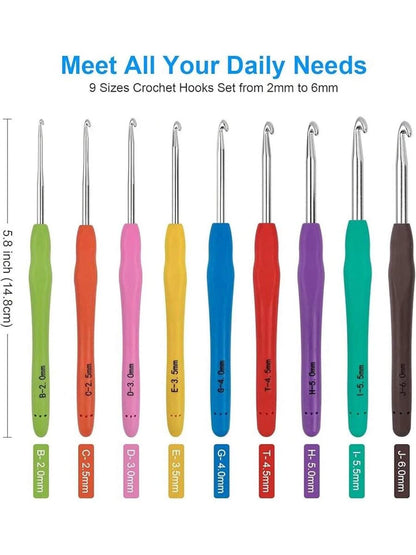 Crochet Hooks 12 Sizes, 51-Pack Yarn Crochet Kit with Ergonomic Handles