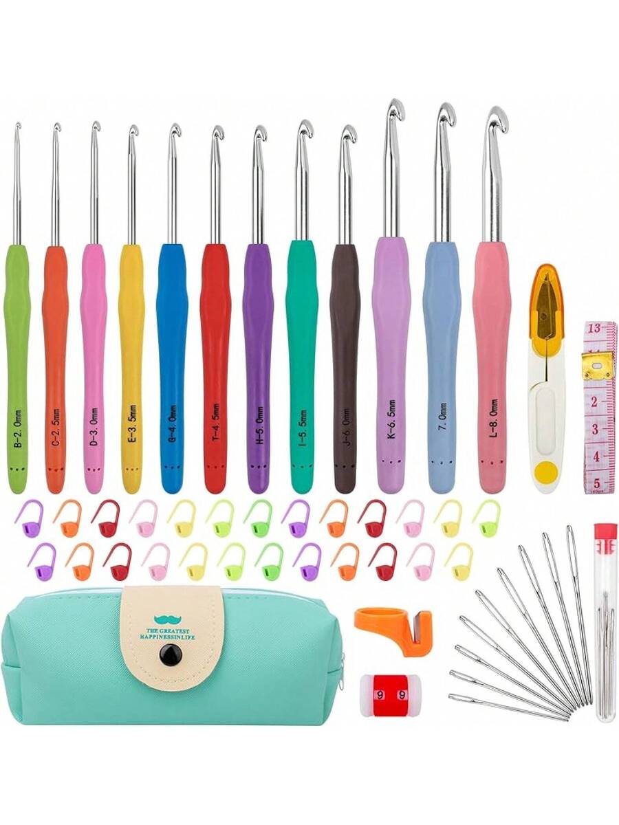 Crochet Hooks 12 Sizes, 51-Pack Yarn Crochet Kit with Ergonomic Handles