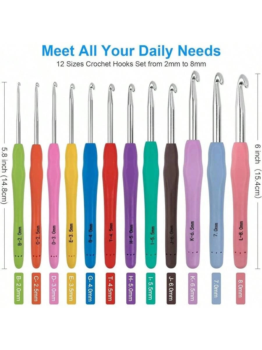 Crochet Hooks 12 Sizes, 51-Pack Yarn Crochet Kit with Ergonomic Handles