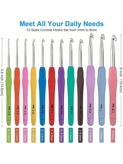 Crochet Hooks 12 Sizes, 51-Pack Yarn Crochet Kit with Ergonomic Handles