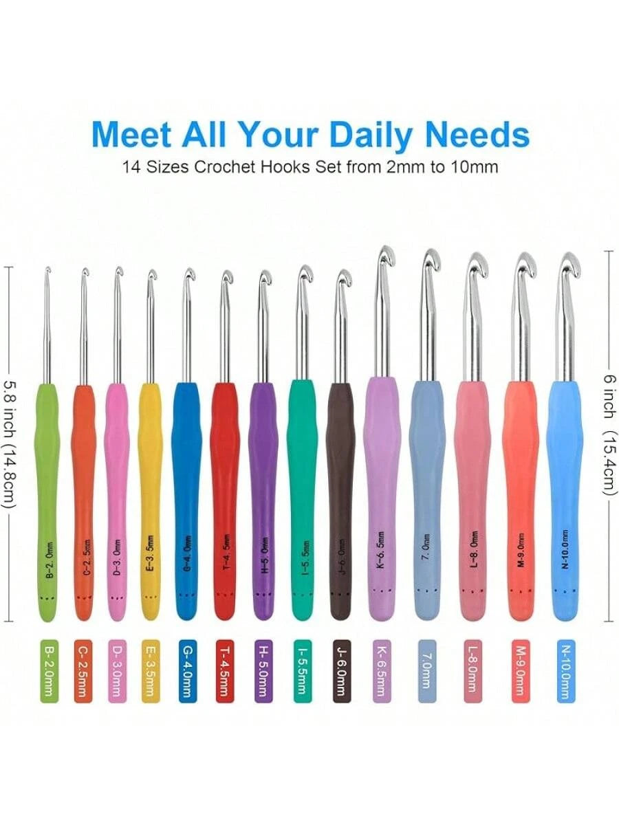 Crochet Hooks 12 Sizes, 51-Pack Yarn Crochet Kit with Ergonomic Handles