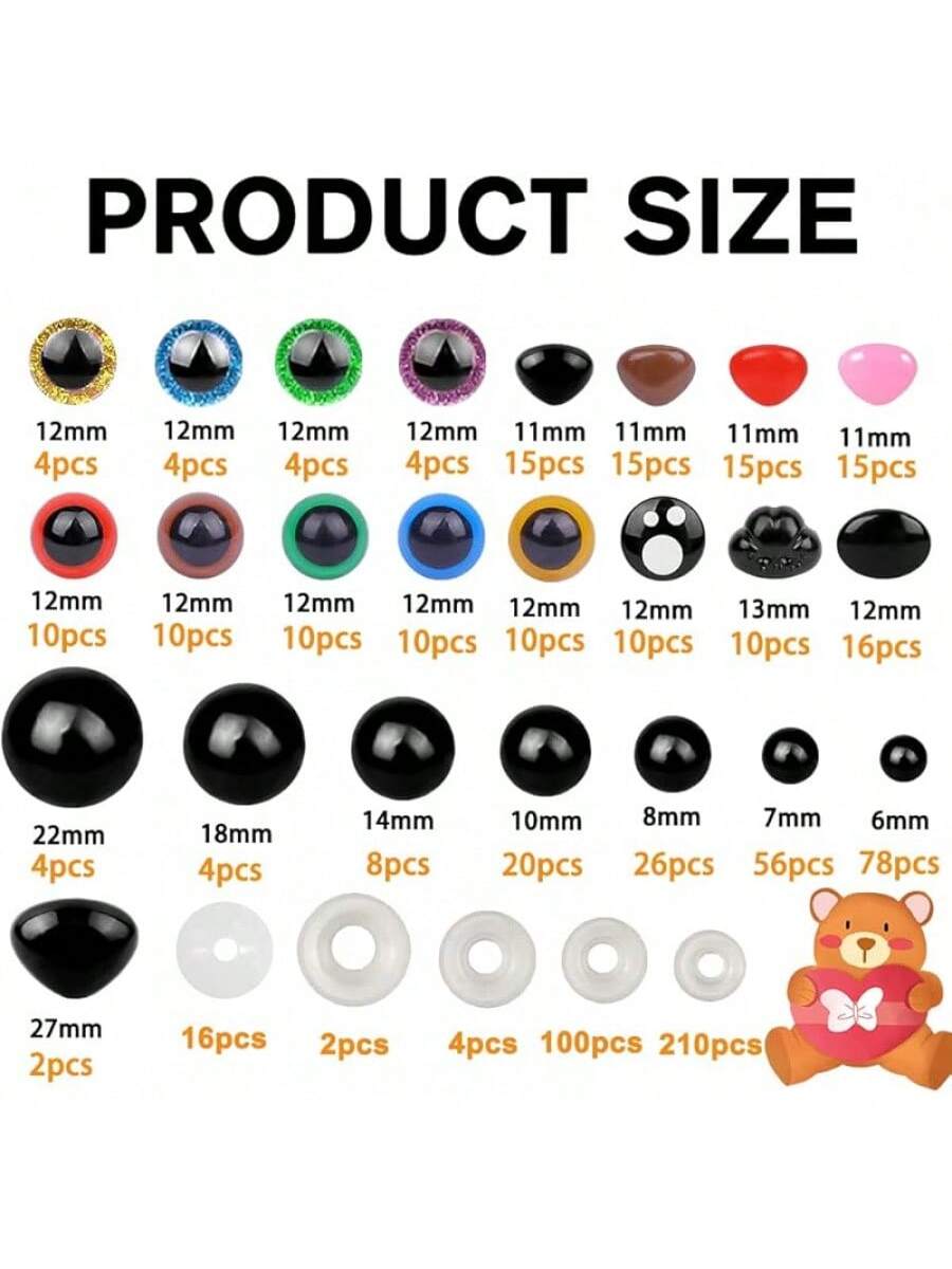 1100PCS Safety Eyes Noses for Crochet, 5-16mm Black Plastic Safety Eyes with Washers