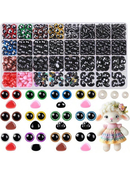 1100PCS Safety Eyes Noses for Crochet, 5-16mm Black Plastic Safety Eyes with Washers